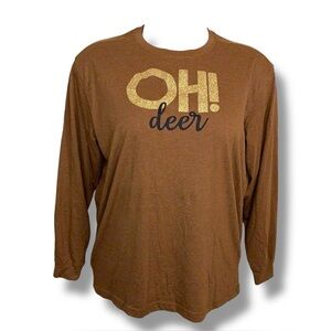 Large Blue Mountain Outdoor Long Sleeve Top Womens Glitter Oh Deer Graphic